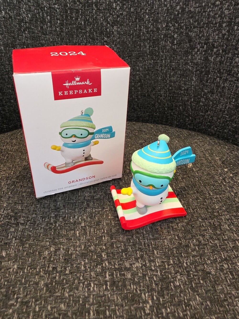 2024 New Hallmark Keepsake Grandson Snowman Skiing Ski Christmas Tree Ornament
